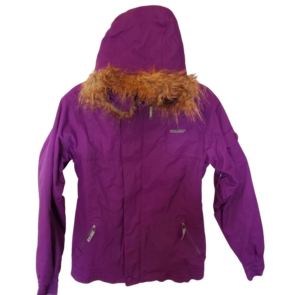 Sims Snowboarding Jacket Womens Medium Purple Faux Fur Hood Ski Winter Coat